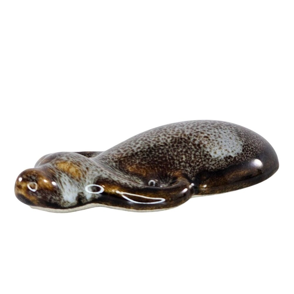 Vintage Ceramic Water Buffalo Swimming Figurine Brown Drip Glazed Stoneware
